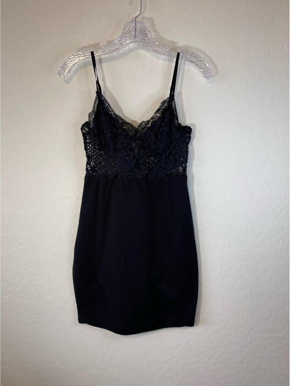 Charlotte Russe Black Lace-Top Spaghetti Strap Mini Dress